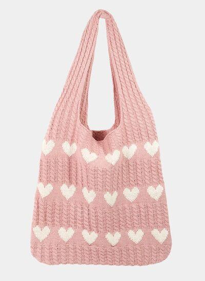 Fame Contrast Heart Crochet Tote Bag White One Size