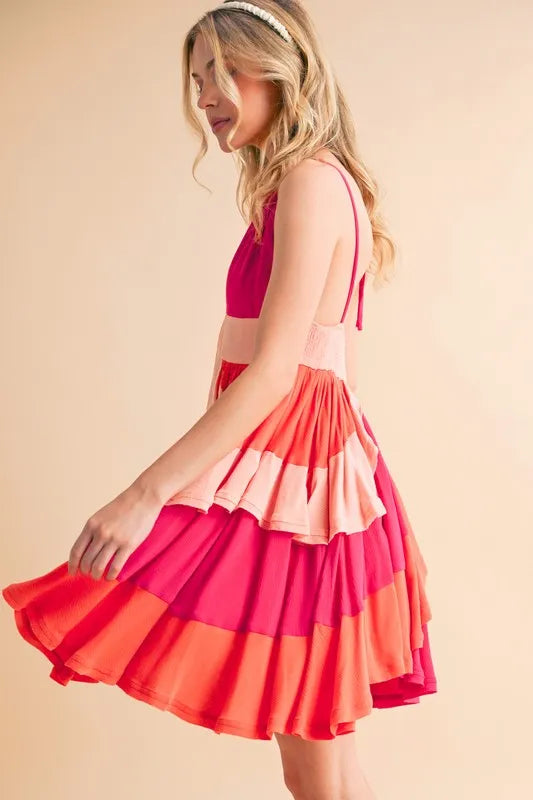 Aemi+Co Ruffled Color Block Sleeveless Mini Dress