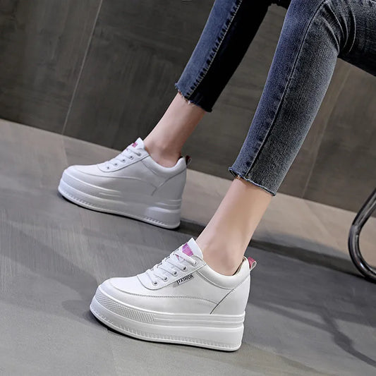 Lace Up Round Toe Platform Sneakers Pink
