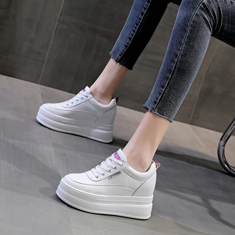 Lace Up Round Toe Platform Sneakers Pink