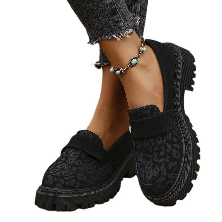 Women's Platform Loafers – British-Inspired PU Leather Slip-On Shoes with Chunky Sole