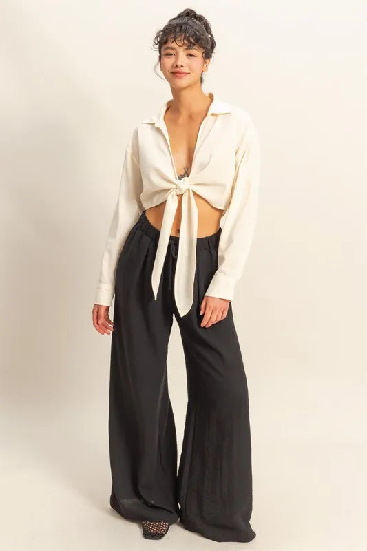 HYFVE Washed Tie Front Crop Top WHITE