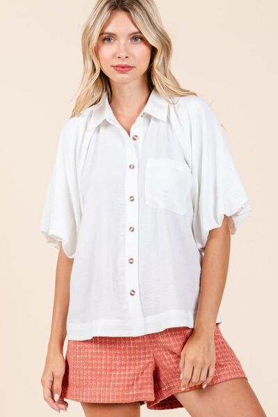 Mittoshop Airflow Short Bubble Sleeve Button Down Shirt IVORY