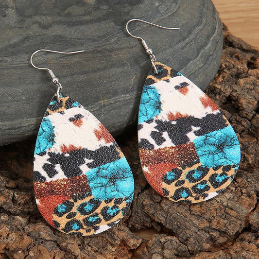 Teardrop Alloy Earrings Leopard One Size