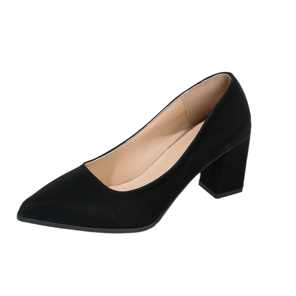 Point Toe Block Heels Pumps Black