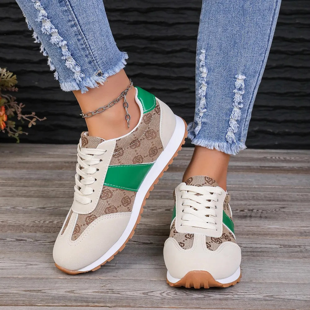 Contrast Round Toe Flat Sneakers Green