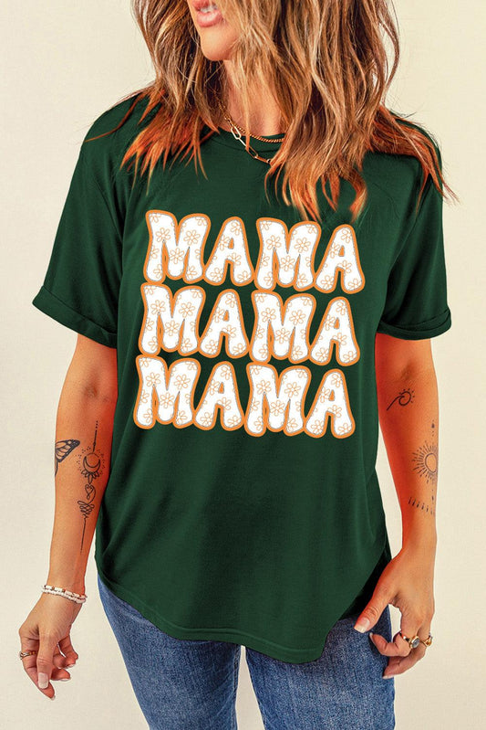 MAMA Round Neck Short Sleeve T-Shirt Green