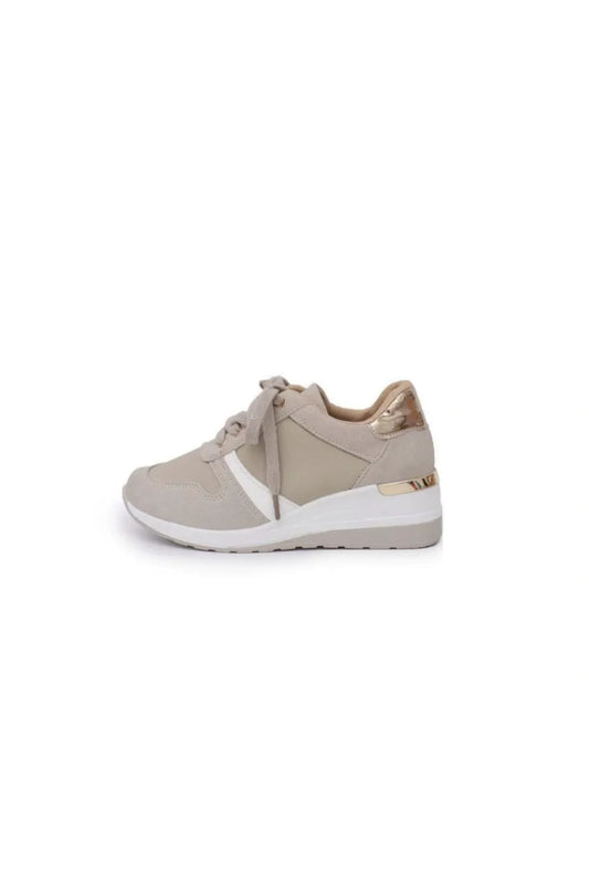 Lace Up Wedge Sneakers Beige