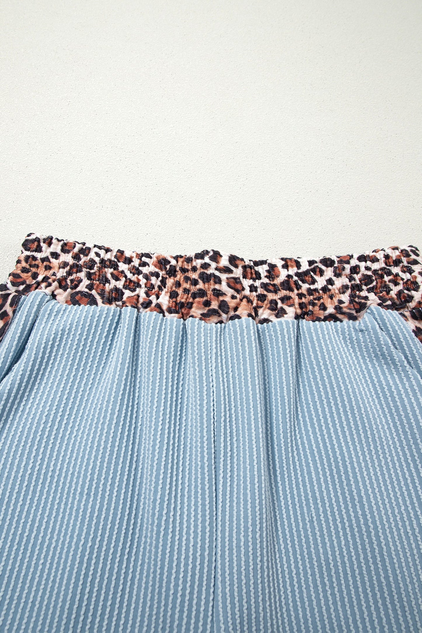 Leopard Trim Corded Knit Top & Shorts Set