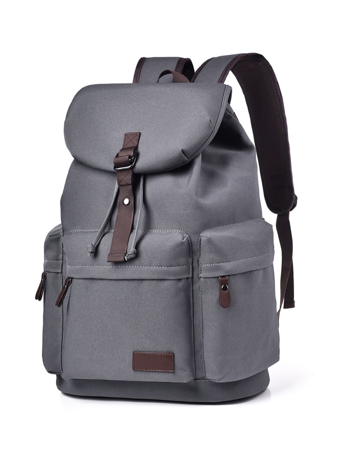 Multi Pockets Adjustable Strap Canvas Backpack Bag Gray One Size
