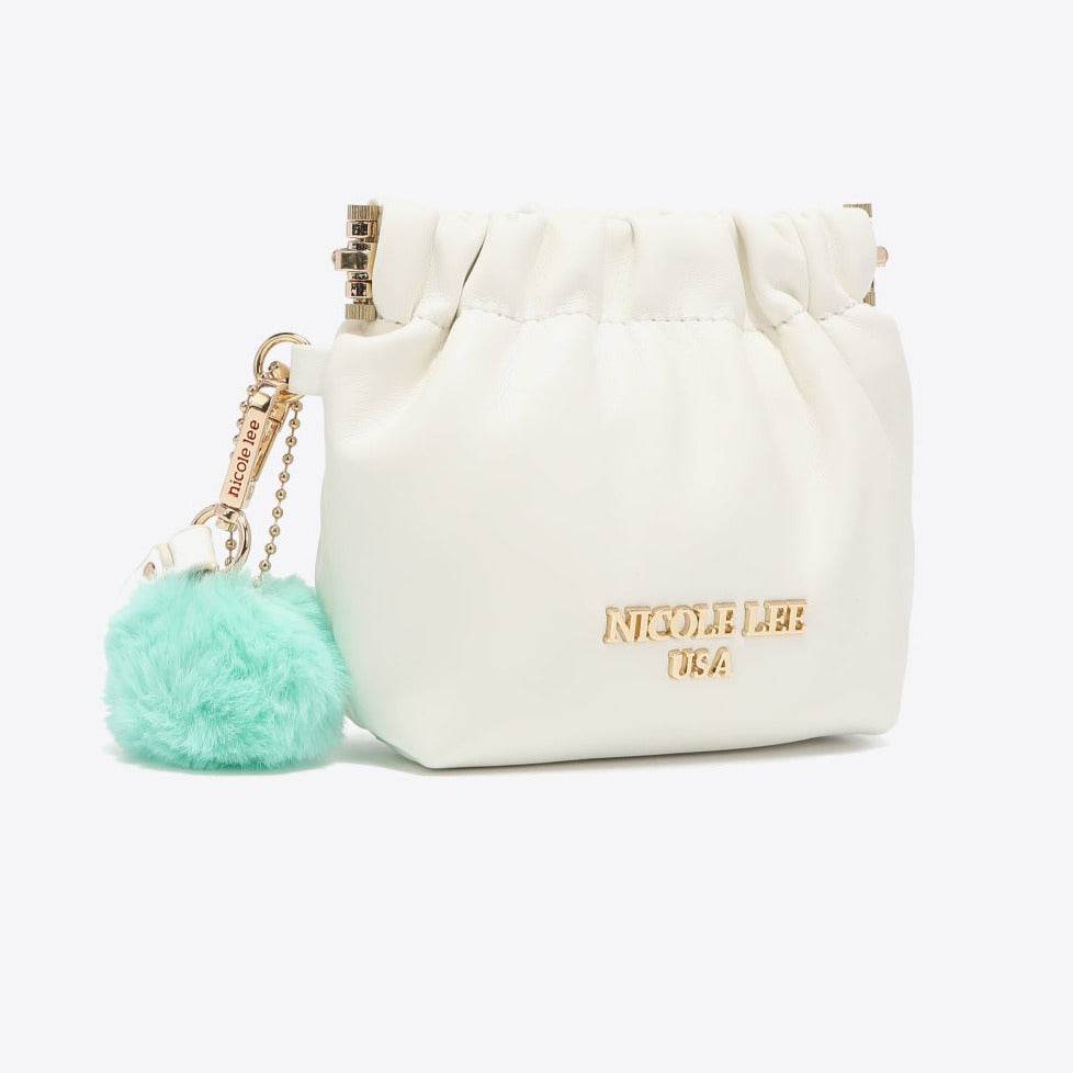 Faux Leather Women Pouch with Pompom Keychain - Nicole Lee USA