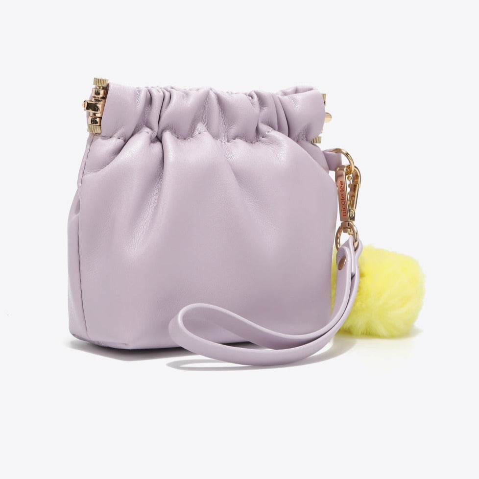 Faux Leather Women Pouch with Pompom Keychain - Nicole Lee USA