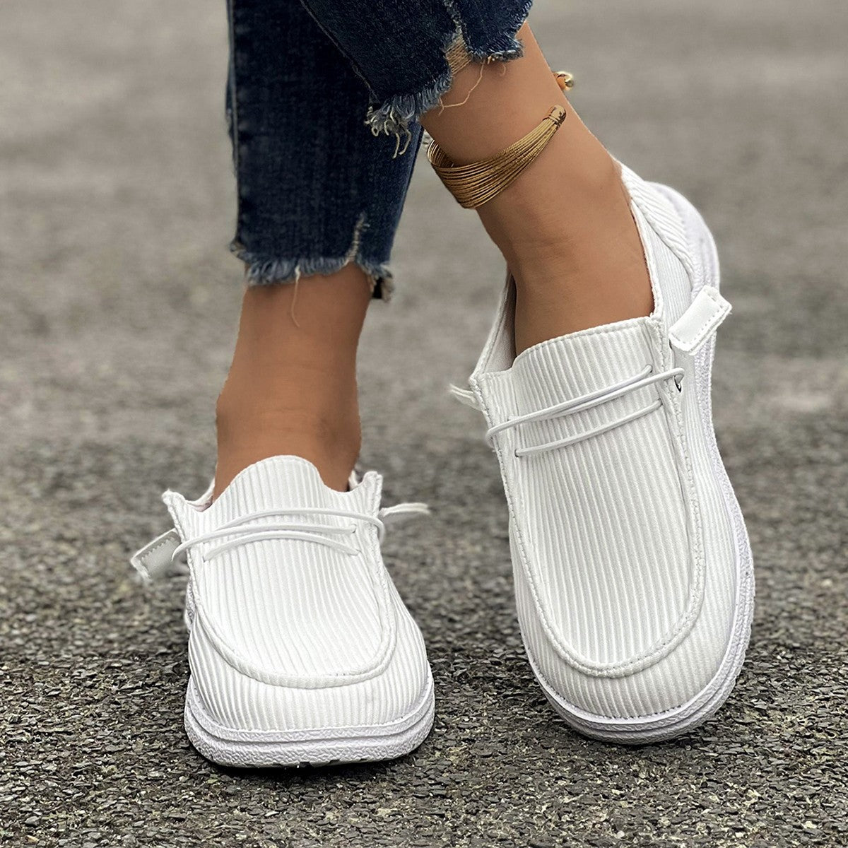 Round Toe Flat Slip-Ons White