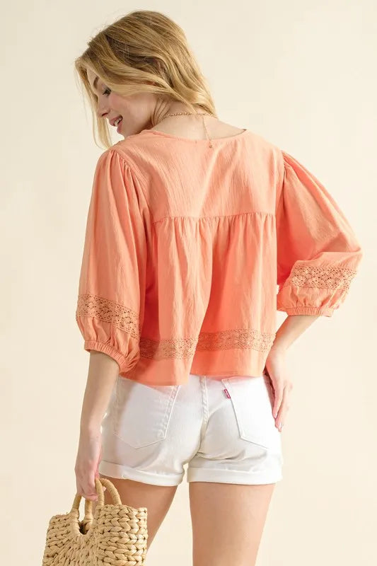 And The Why Lace Detailed V Neck Blouse Top