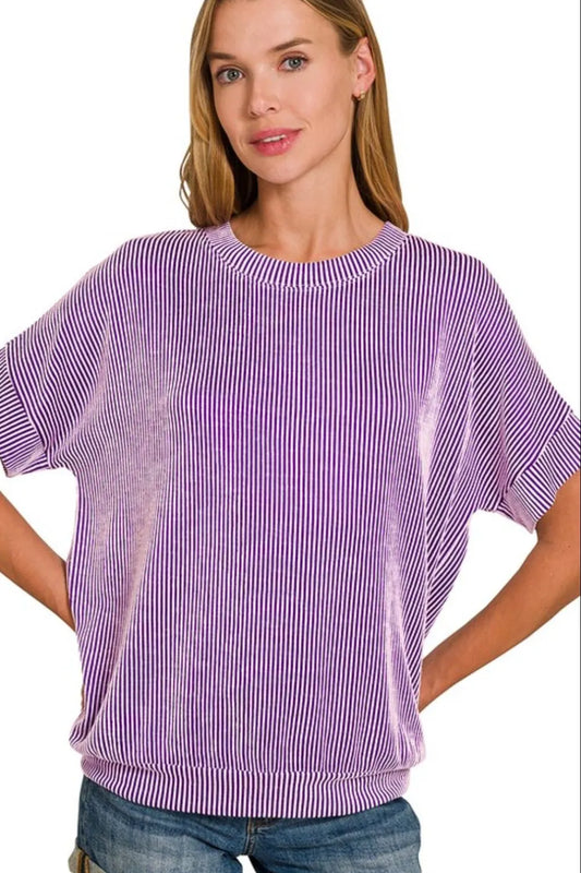 Zenana Corded Rib Short Sleeve T-Shirt VIOLET
