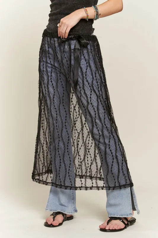 ADORA Sheer Layered Mesh Cover-Up Skirt BLACK One Size