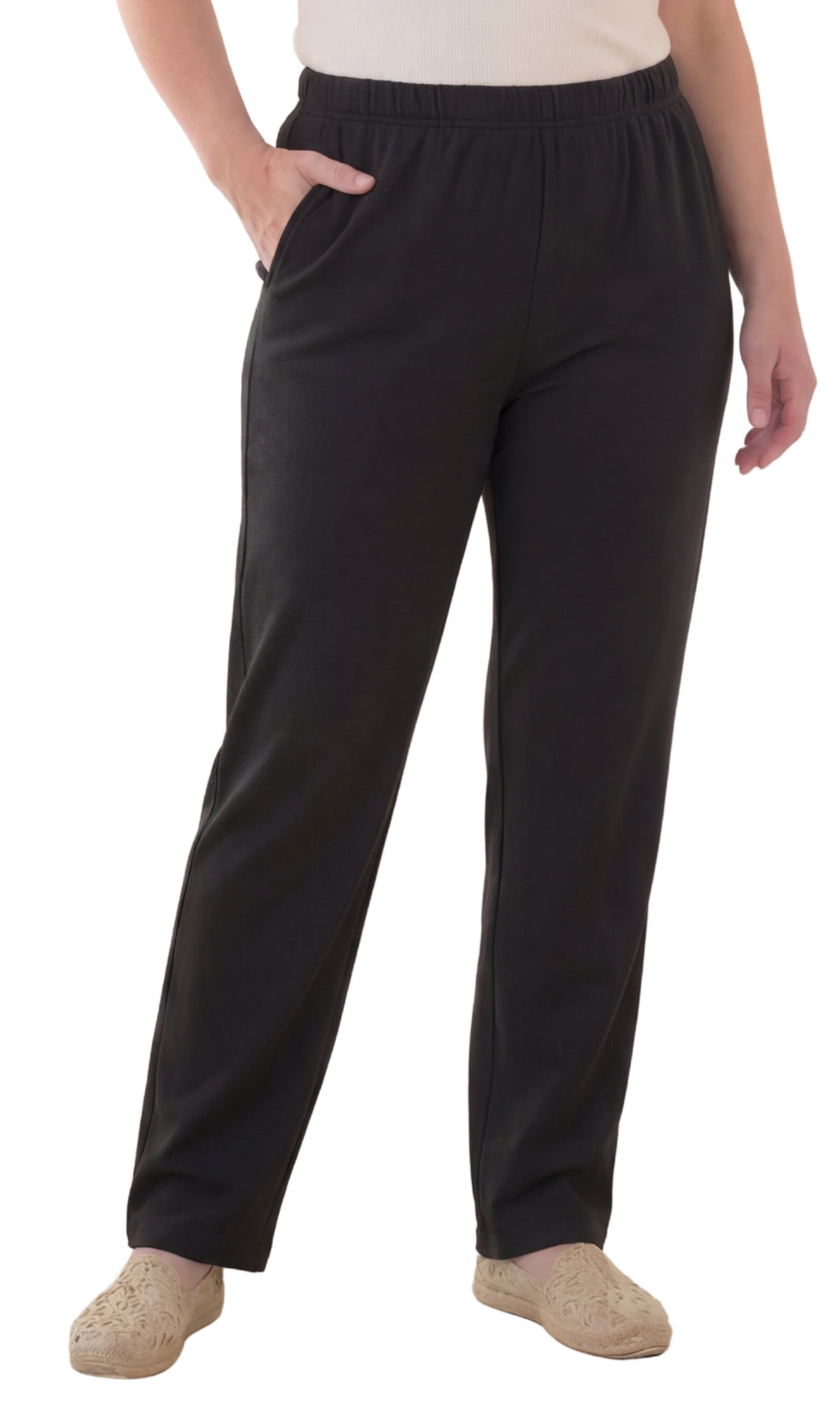 Women's Knit Pull on Pants - Cotton Blend with Flat Front waistband