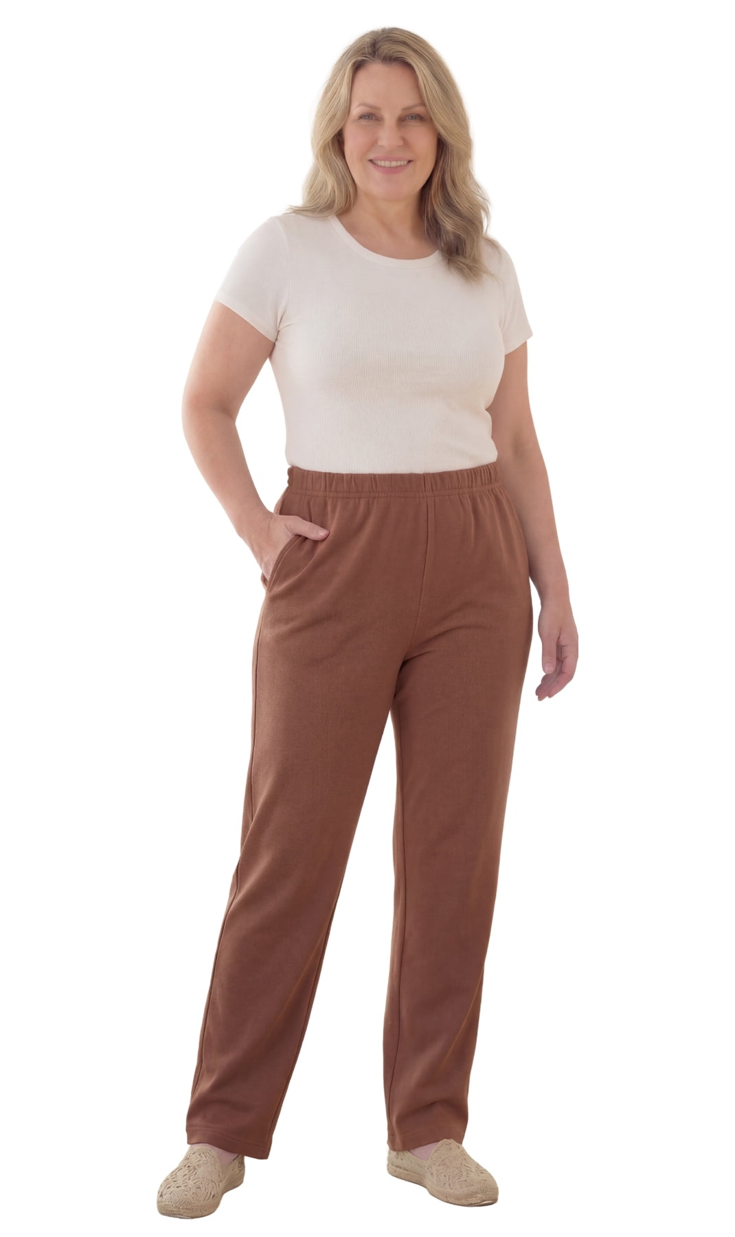 Women's Knit Pull on Pants - Cotton Blend with Flat Front waistband