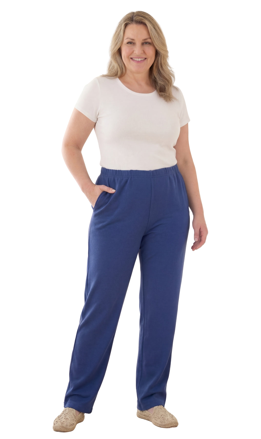 Women's Knit Pull on Pants - Cotton Blend with Flat Front waistband