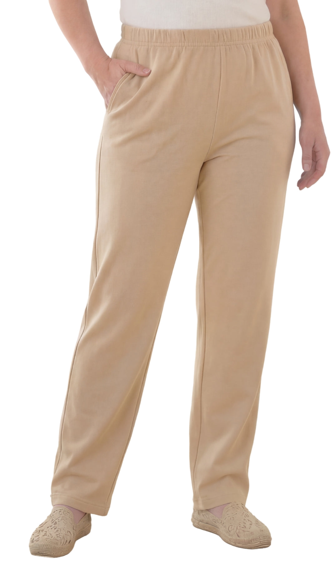 Women's Knit Pull on Pants - Cotton Blend with Flat Front waistband