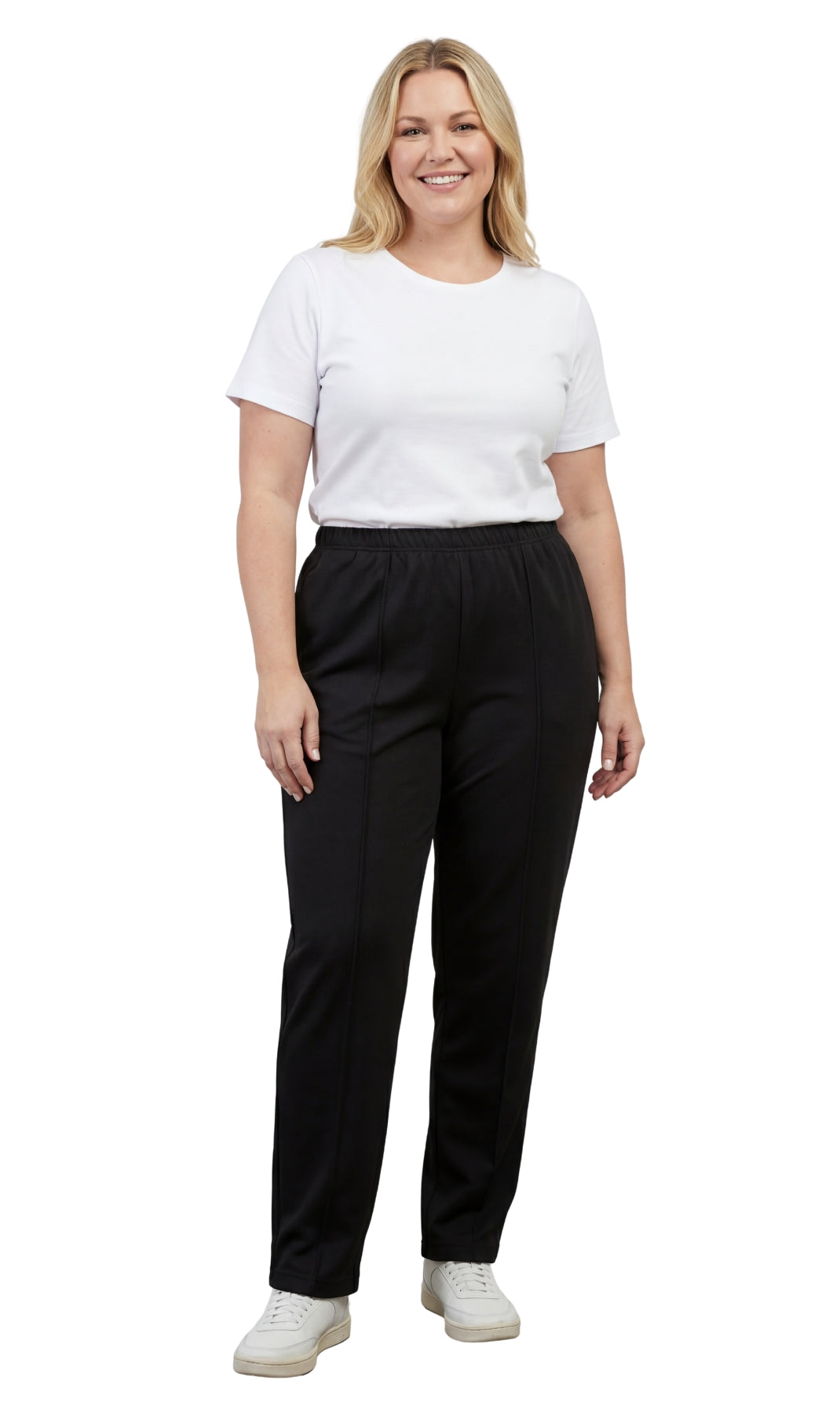 Womens Classic Poly Knit Pants - Pull On Slacks with Elastic Waist