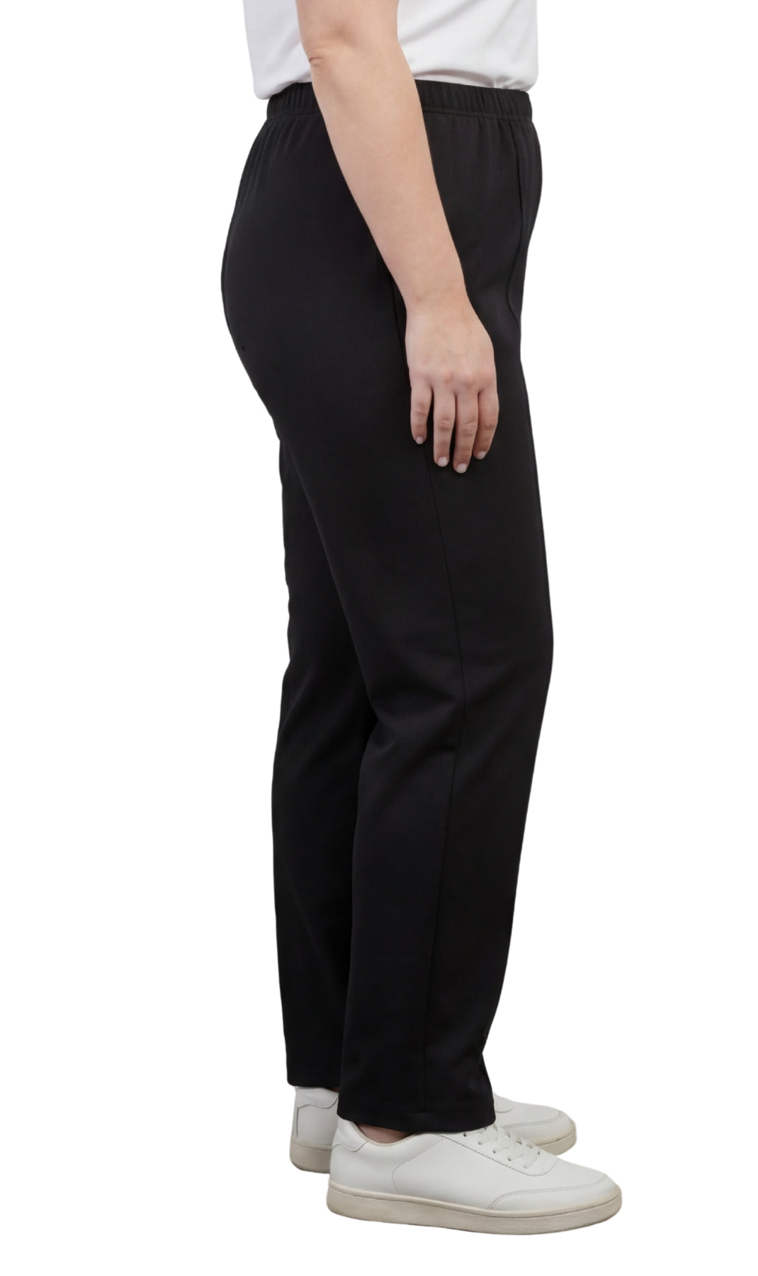 Womens Classic Poly Knit Pants - Pull On Slacks with Elastic Waist