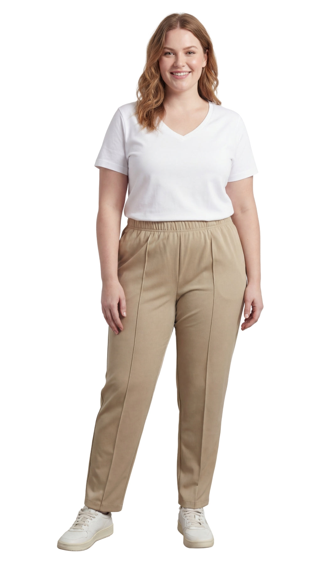 Womens Classic Poly Knit Pants - Pull On Slacks with Elastic Waist