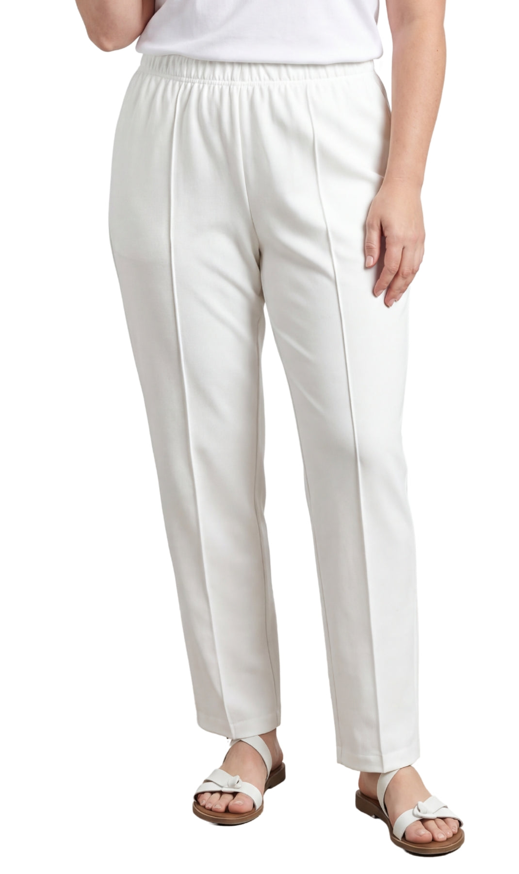 Womens Classic Poly Knit Pants - Pull On Slacks with Elastic Waist