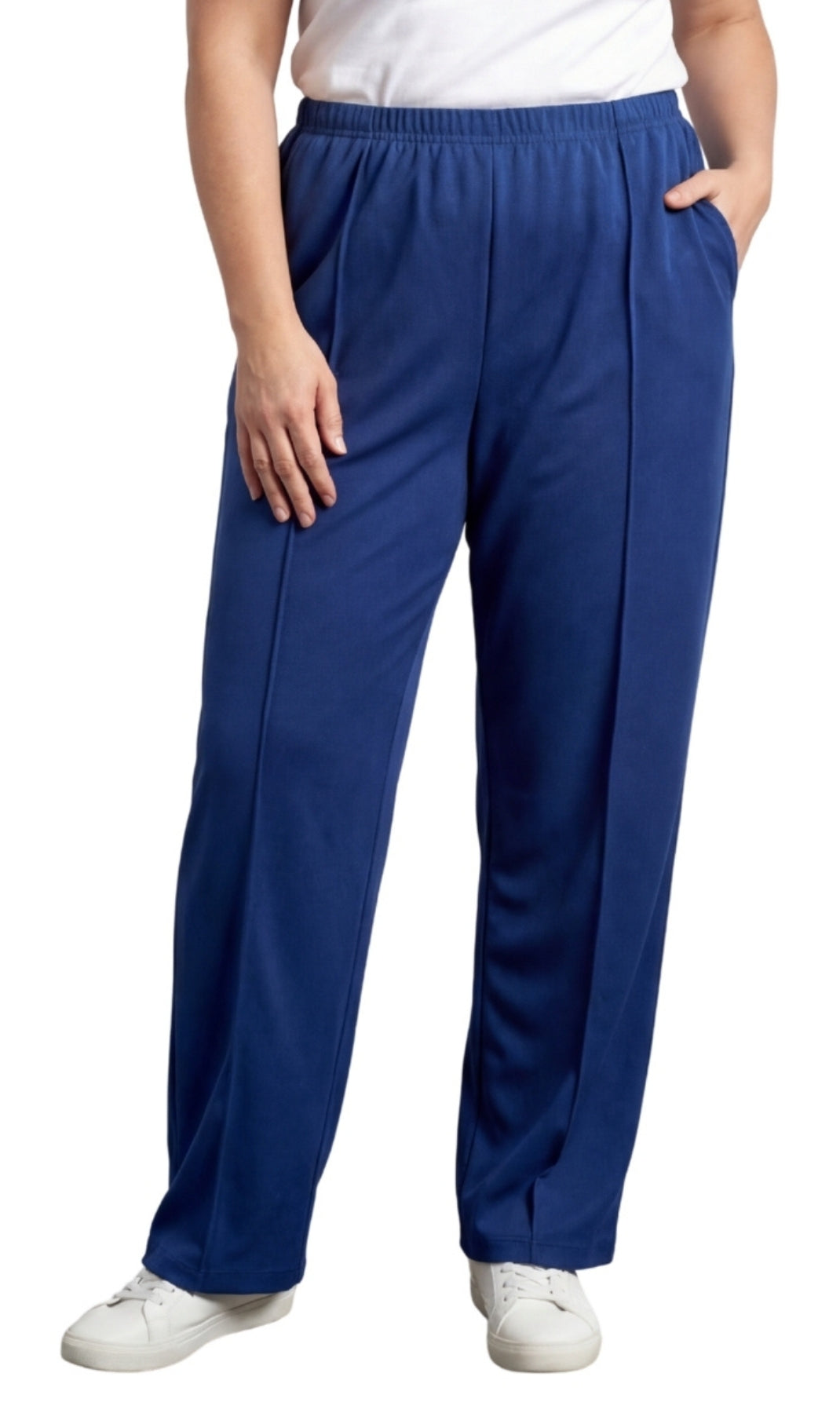 Womens Classic Poly Knit Pants - Pull On Slacks with Elastic Waist