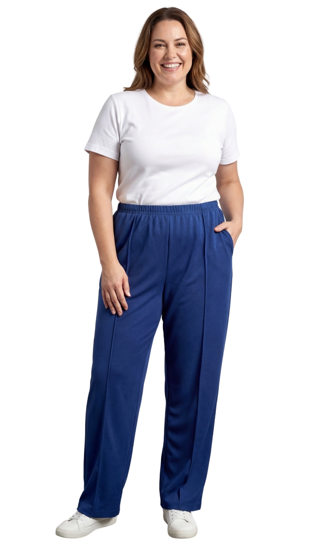 Womens Classic Poly Knit Pants - Pull On Slacks with Elastic Waist