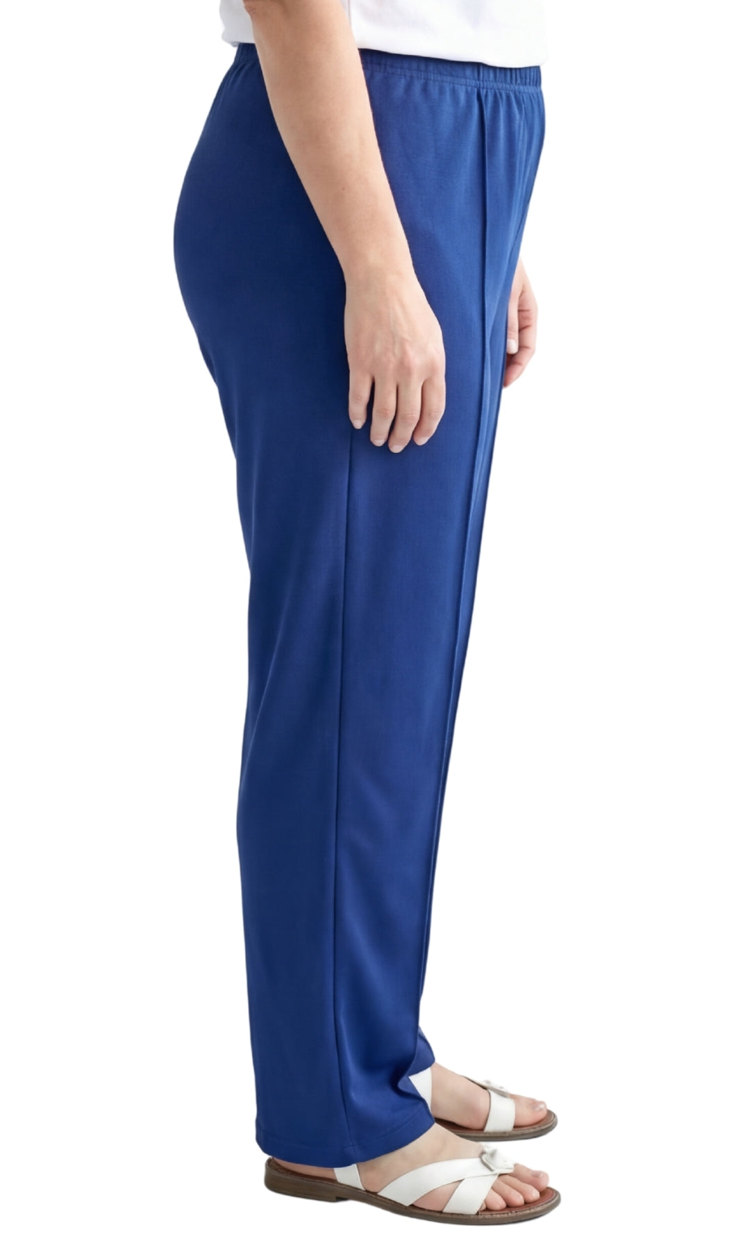 Womens Classic Poly Knit Pants - Pull On Slacks with Elastic Waist