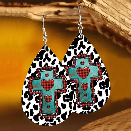 PU Leather Iron Hook Teardrop Earrings Style A One Size
