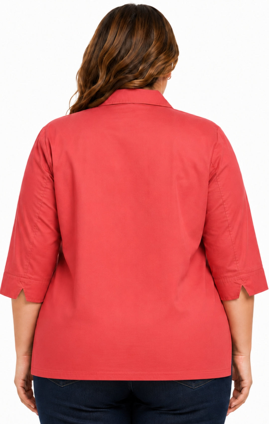 Person wearing a red jacket on a white background