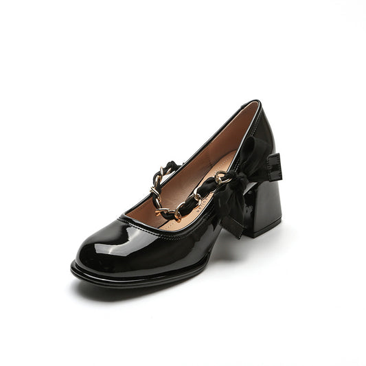 Round Toe Block Heels Pumps Black