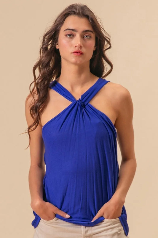 BiBi Rayon Span Jersey Knit Halter Neck Tank Top ROYAL
