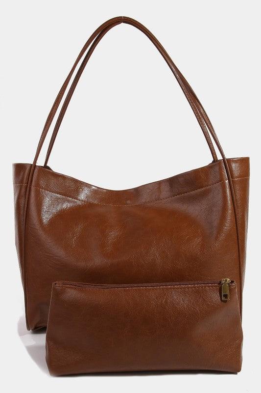 Fame Faux Leather Tote Bag Brown One Size