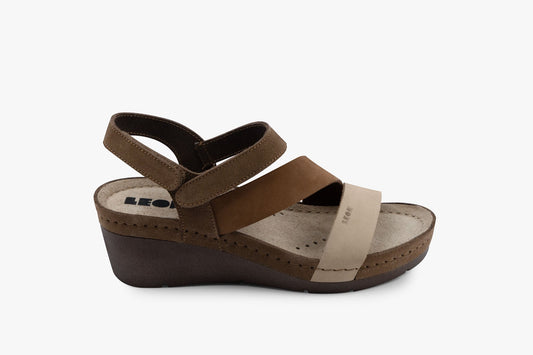 Kiara by LEON- Women’s Leather Platform Heel Sandals- Gel Insole & Adjustable Strap