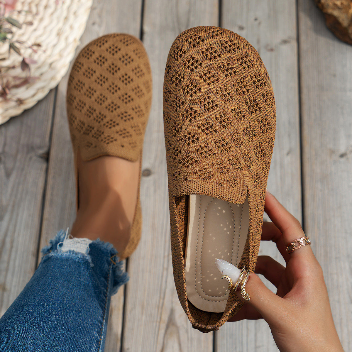 Women's Suede Slip-On Loafers - Breathable Hollow-Out Casual Flats | Sarah Express
