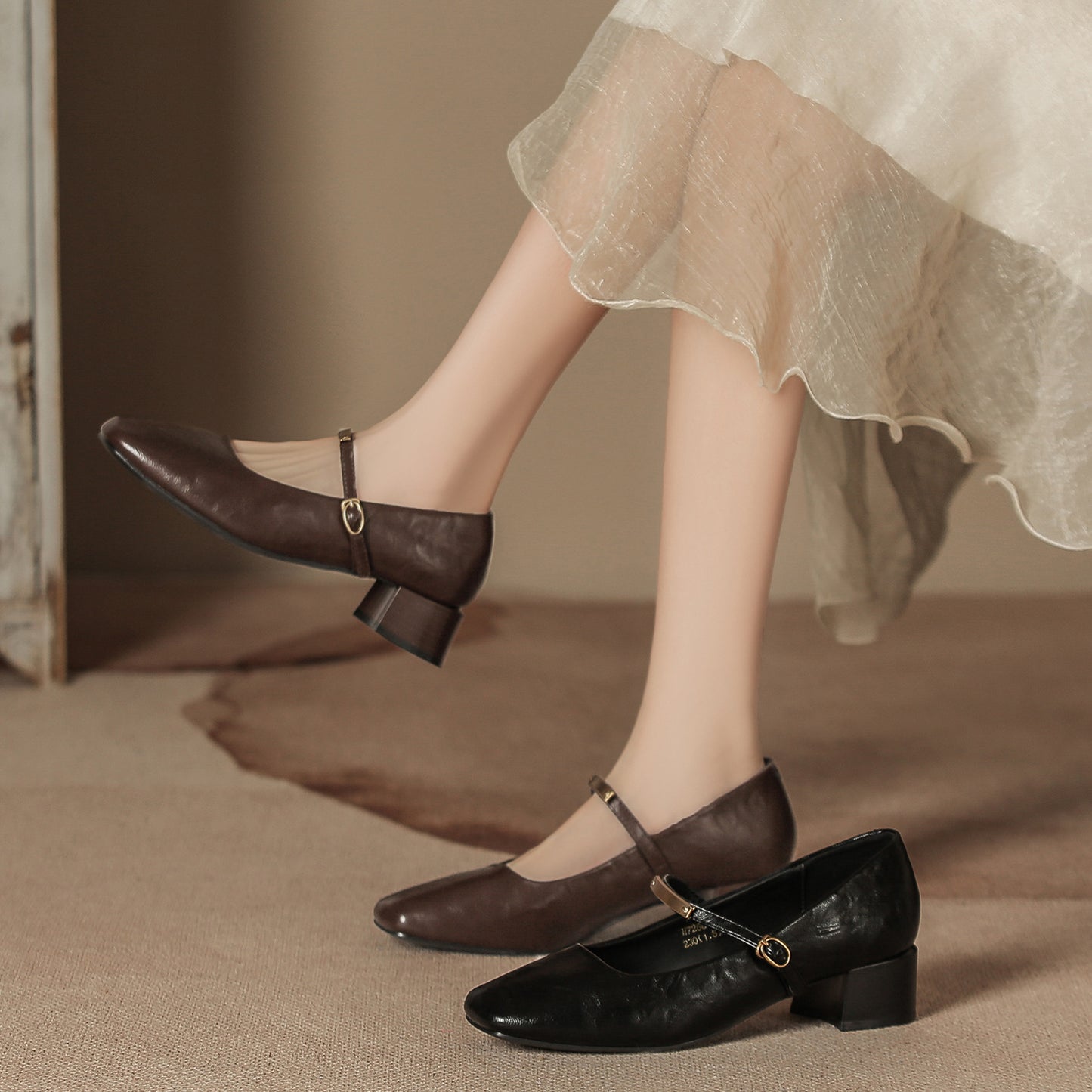 Square Toe Block Heel Pumps
