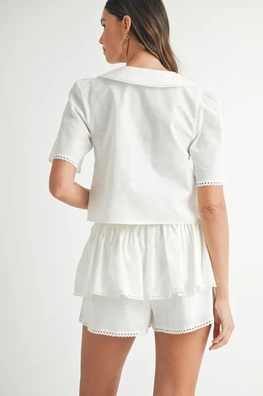 MABLE Collared Button Down Crop Top and Skort Set