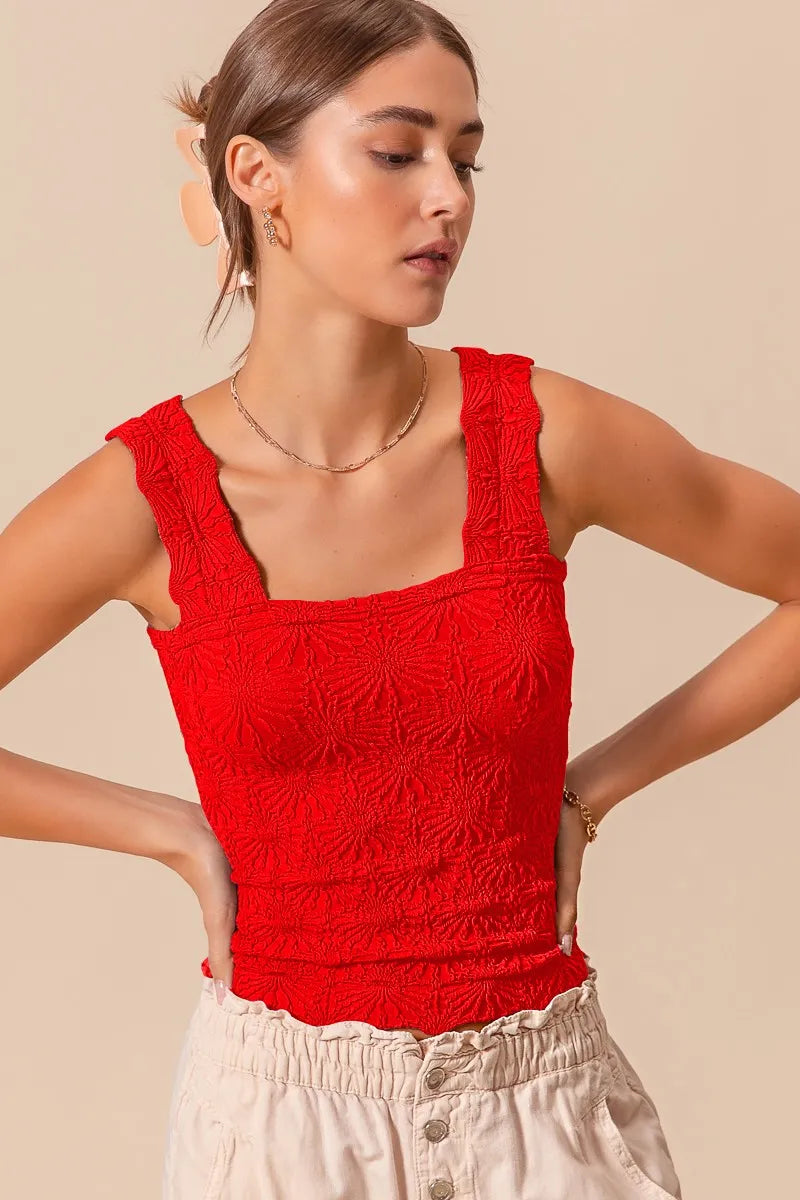 SO ME Floral Jacquard Seamless Tank Top RED