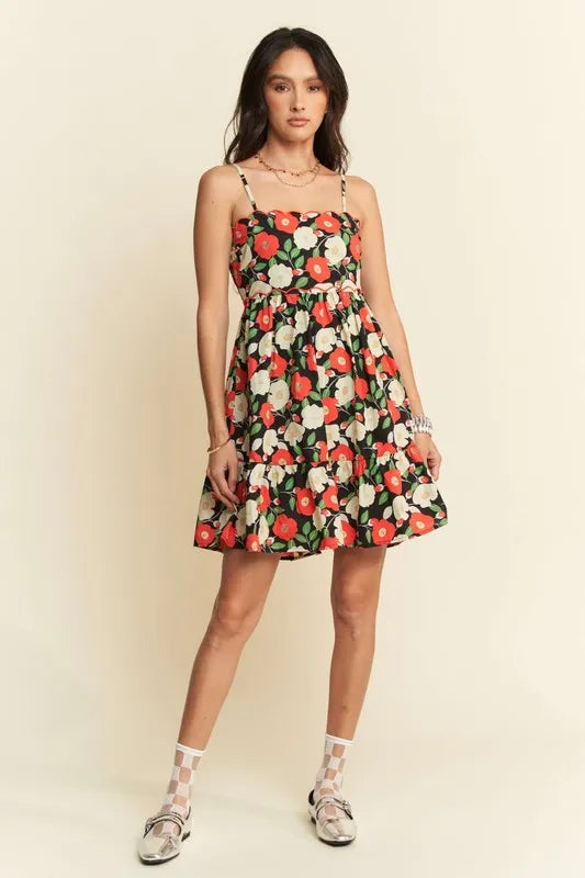 Davi & Dani Floral Scalloped Cutout Back Mini Dress