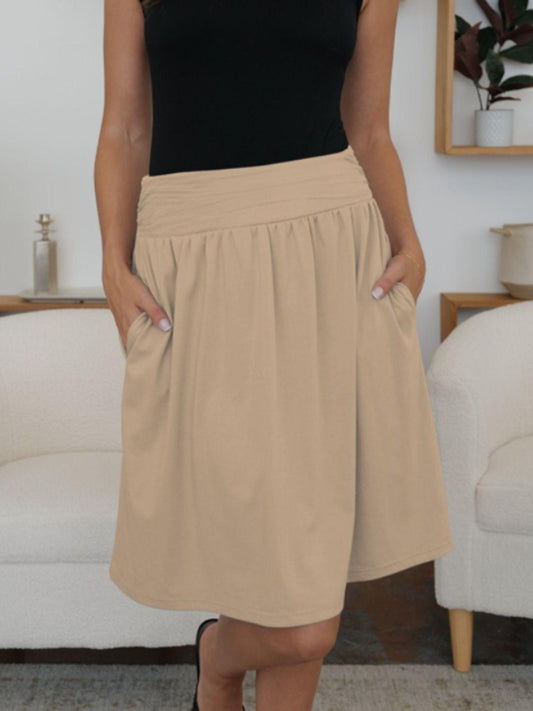 FAM-FAM Elastic Waist Skirt with Pockets Tan