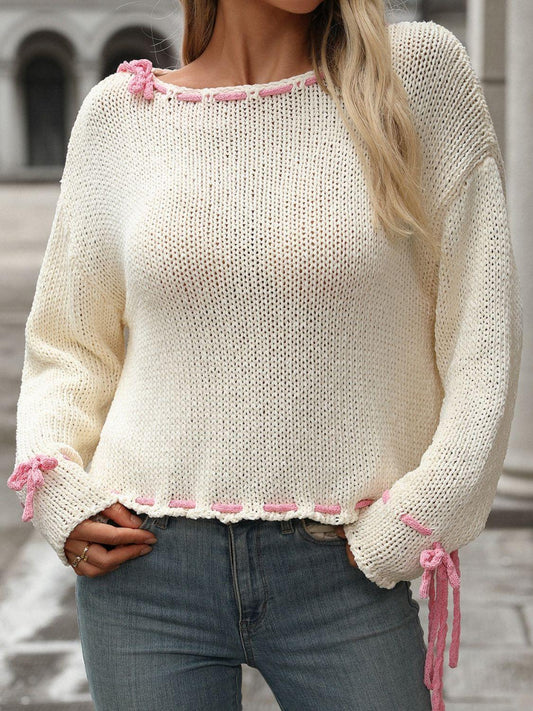 Dropped Shoulder Long Sleeve Sweater Ivory