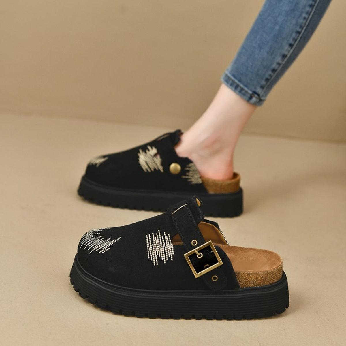 Round Toe Platform Loafers Black