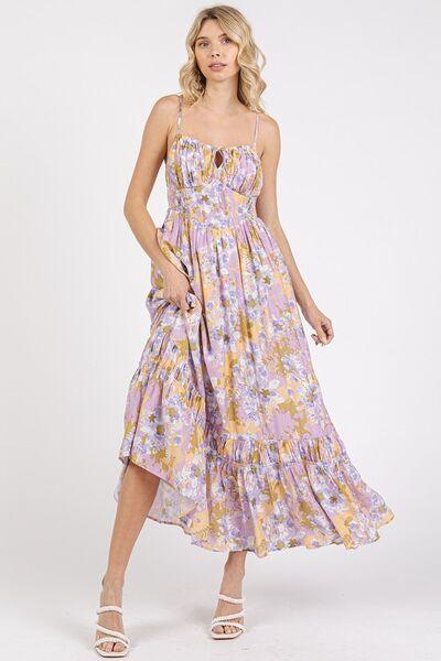Mittoshop Floral Smocked Back Ruffled Hem Maxi Cami Dress Lavender
