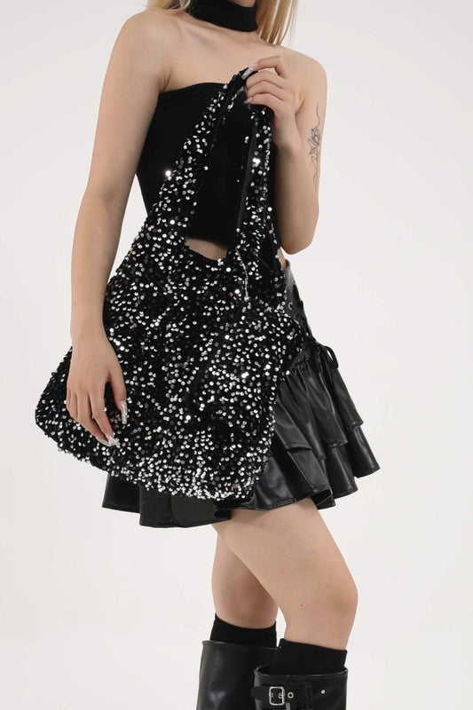 Sequin Polyester Handbag Silver One Size