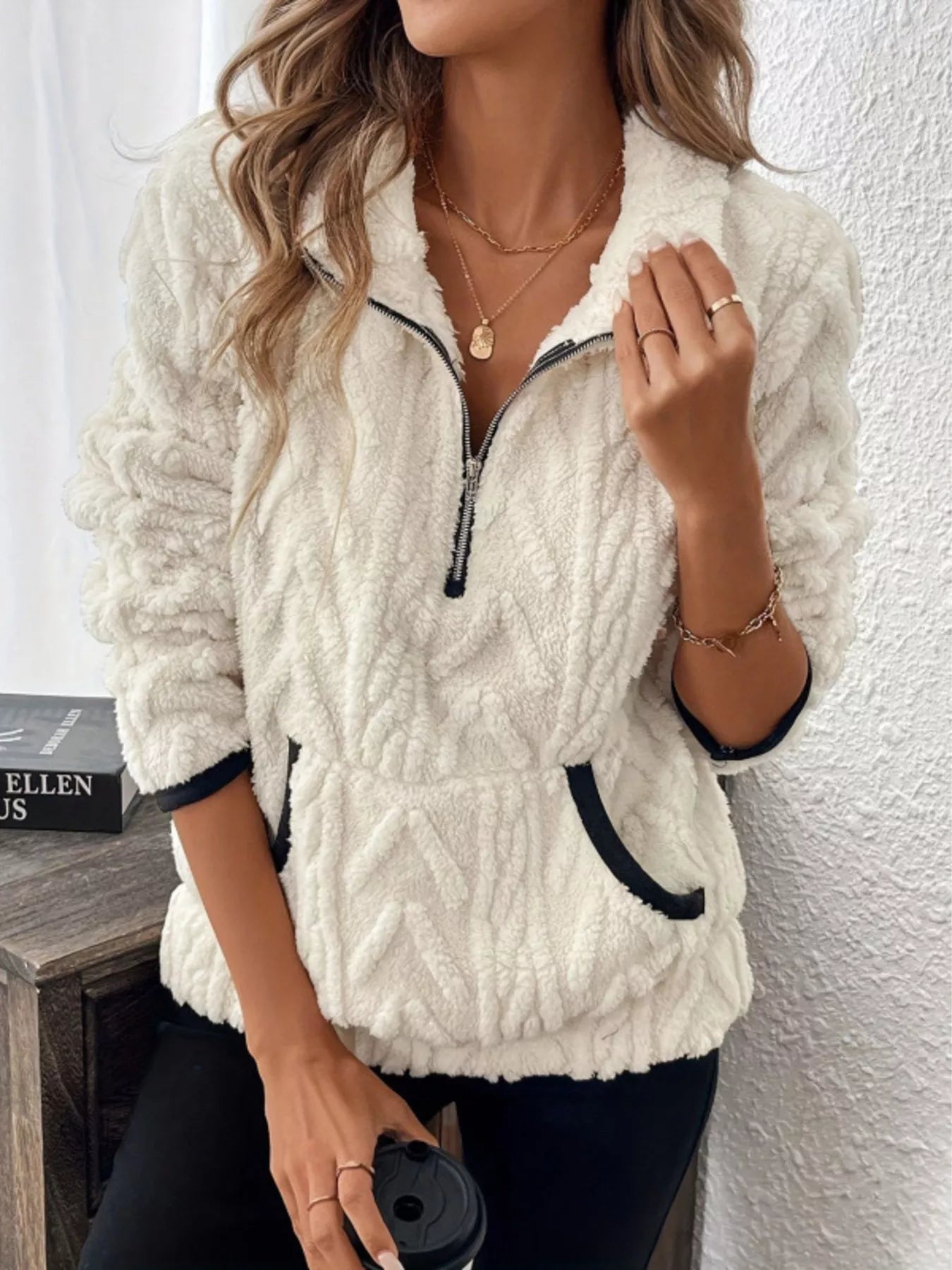 Full Size Sherpa Half Zip Sweatshirt Plus Size