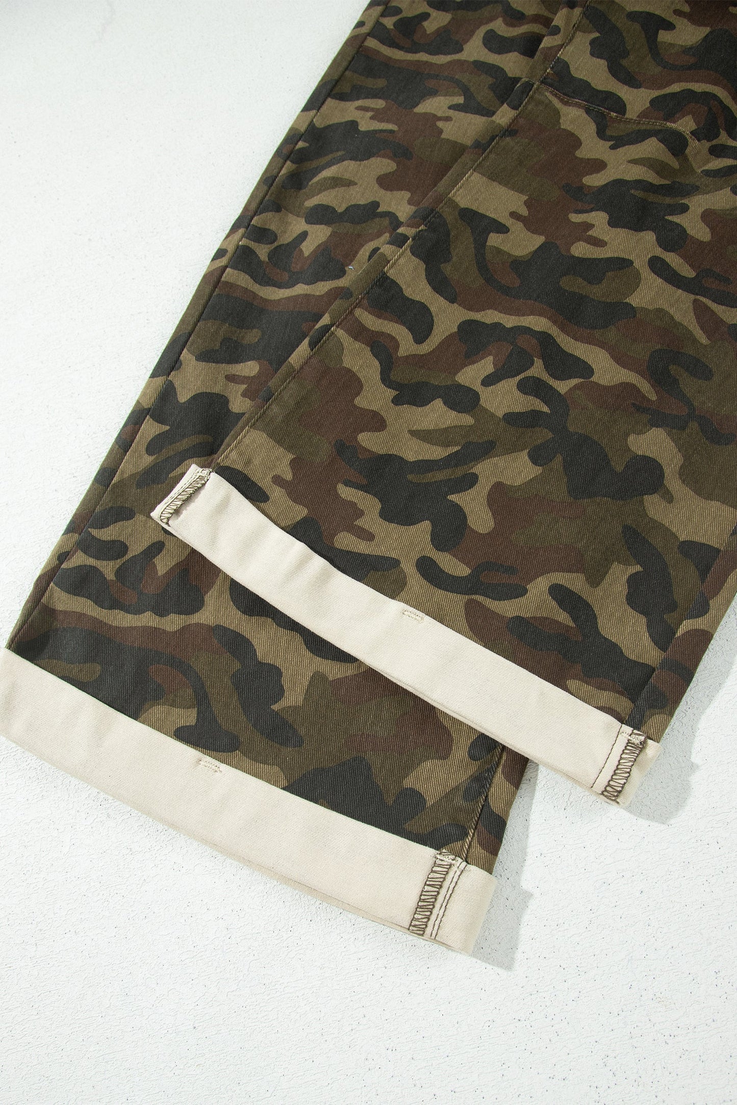 Camo Retro Grommet Tie Waist Loose Jeans