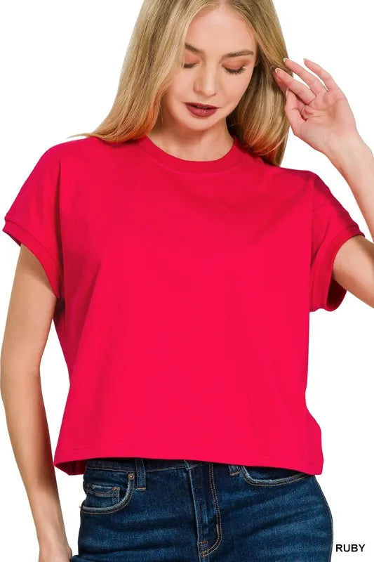 Zenana Premium Cotton Relaxed Crop Tee RUBY